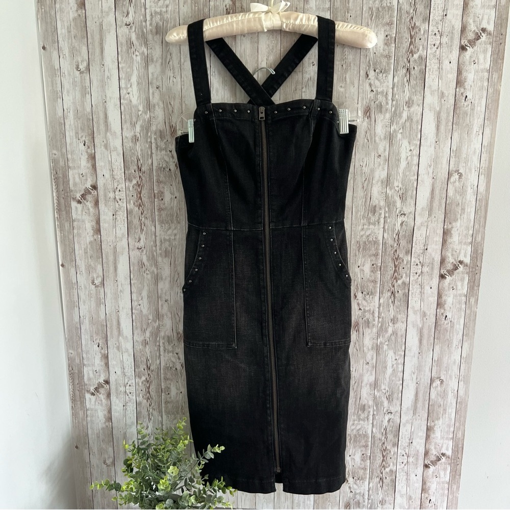 Level 99 Denim Dress with Stud Accents Criss Cross Back Black Small